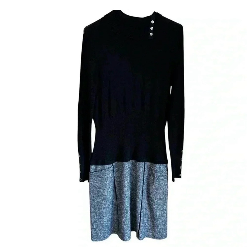 White House Black Market Black Knit Top with Gray Contrast Skirt Dress